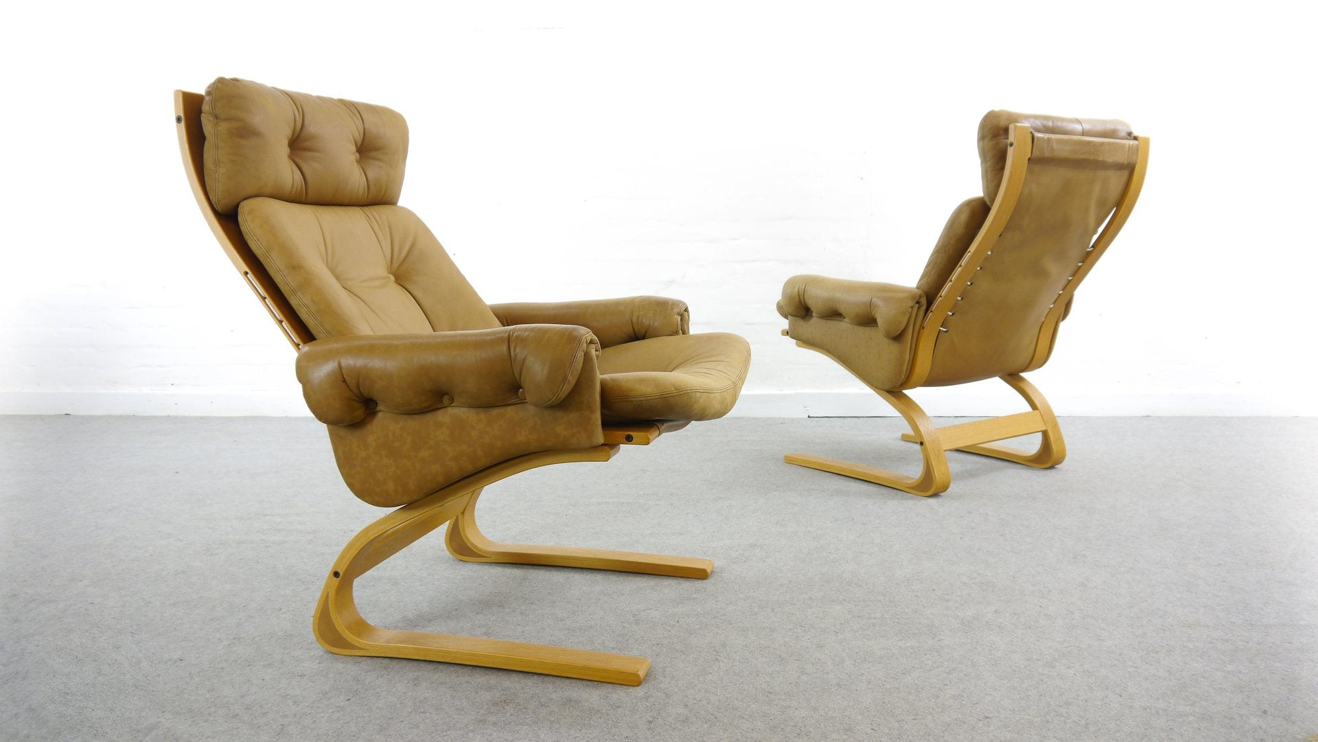 Brown Leather Armchairs by Elsa & Nordahl Solheim for Rybo Rykken & Co, 1970s, Set of 2