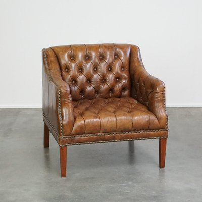 Brown Leather Chesterfield Armchair-HPP-2035263