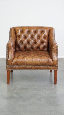 Brown Leather Chesterfield Armchair-HPP-2035263