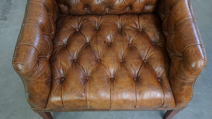 Brown Leather Chesterfield Armchair-HPP-2035263