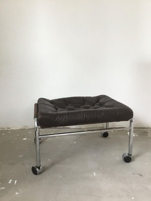 Brown Leather & Chrome Footstool by Noboru Nakamura for IKEA, 1970s-SU-745893