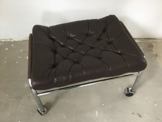 Brown Leather & Chrome Footstool by Noboru Nakamura for IKEA, 1970s-SU-745893