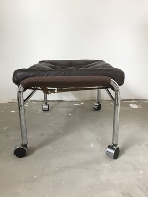 Brown Leather & Chrome Footstool by Noboru Nakamura for IKEA, 1970s-SU-745893