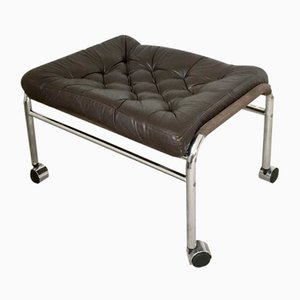 Brown Leather & Chrome Footstool by Noboru Nakamura for IKEA, 1970s-SU-745893