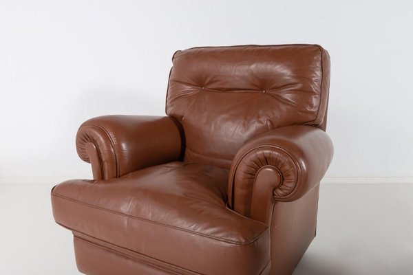 Brown Leather Club Armchairs, Italy, 1970s, Set of 2-KMC-1386499