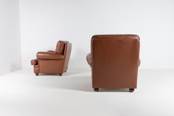 Brown Leather Club Armchairs, Italy, 1970s, Set of 2-KMC-1386499