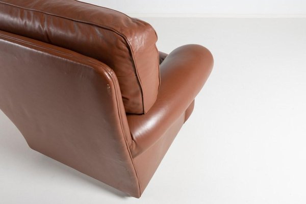 Brown Leather Club Armchairs, Italy, 1970s, Set of 2-KMC-1386499