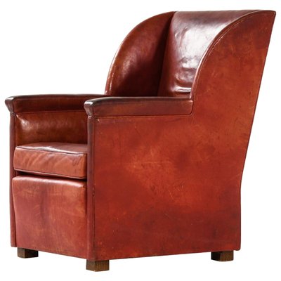 Brown Leather Easy Chair, Denmark, 1930s-SC-1416465