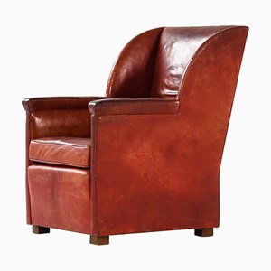 Brown Leather Easy Chair, Denmark, 1930s-SC-1416465