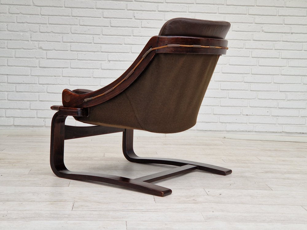 Brown Leather Lounge Chair by Ake Fribytter for Nelo Sweden, 1970s