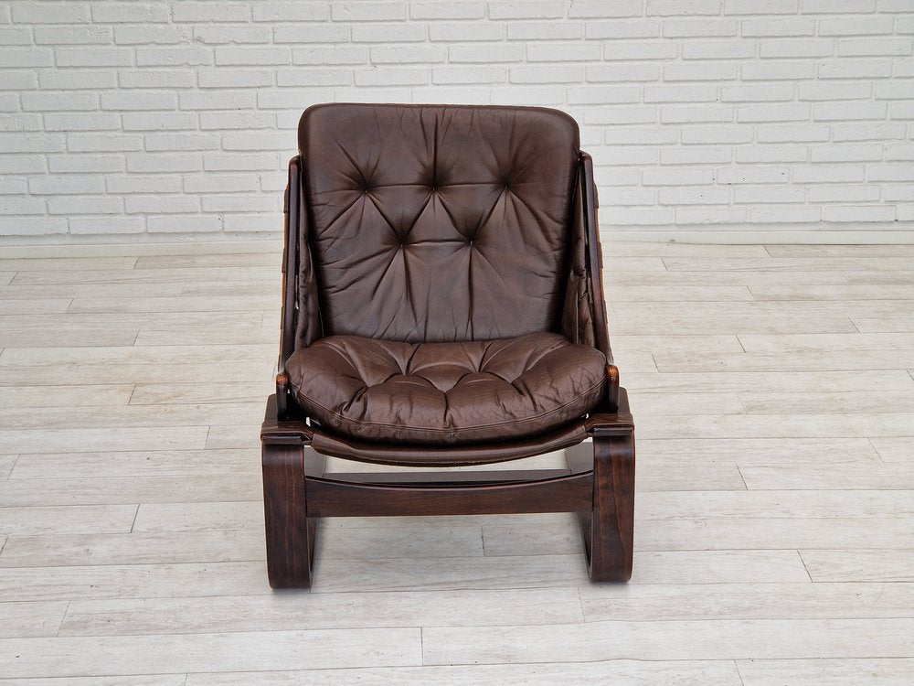 Brown Leather Lounge Chair by Ake Fribytter for Nelo Sweden, 1970s