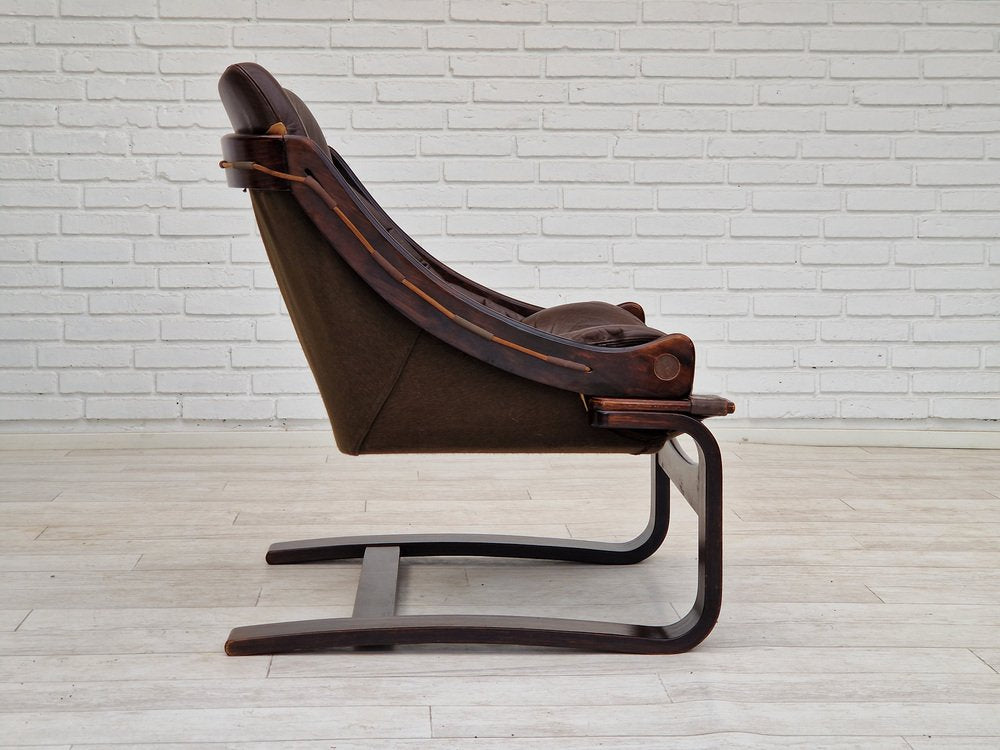 Brown Leather Lounge Chair by Ake Fribytter for Nelo Sweden, 1970s