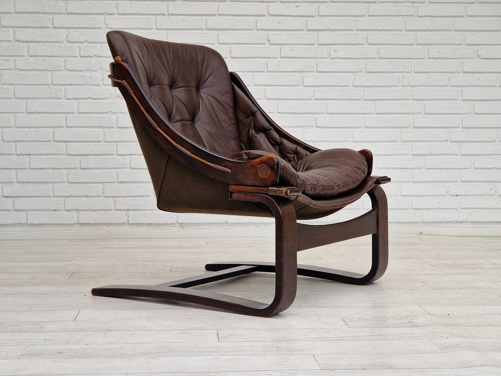 Brown Leather Lounge Chair by Ake Fribytter for Nelo Sweden, 1970s