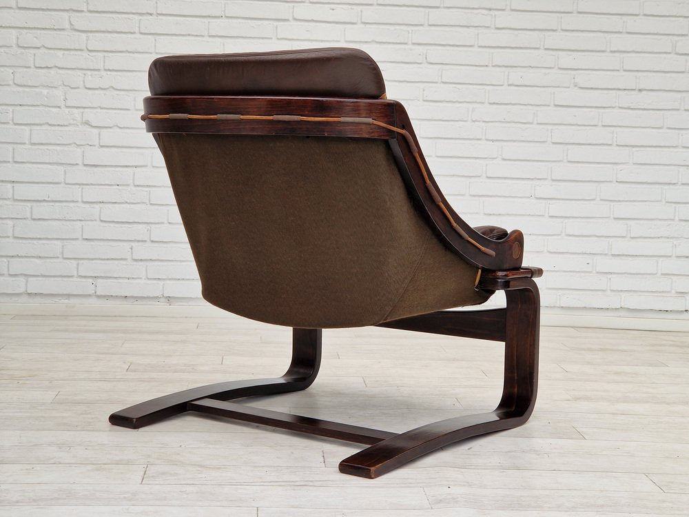 Brown Leather Lounge Chair by Ake Fribytter for Nelo Sweden, 1970s