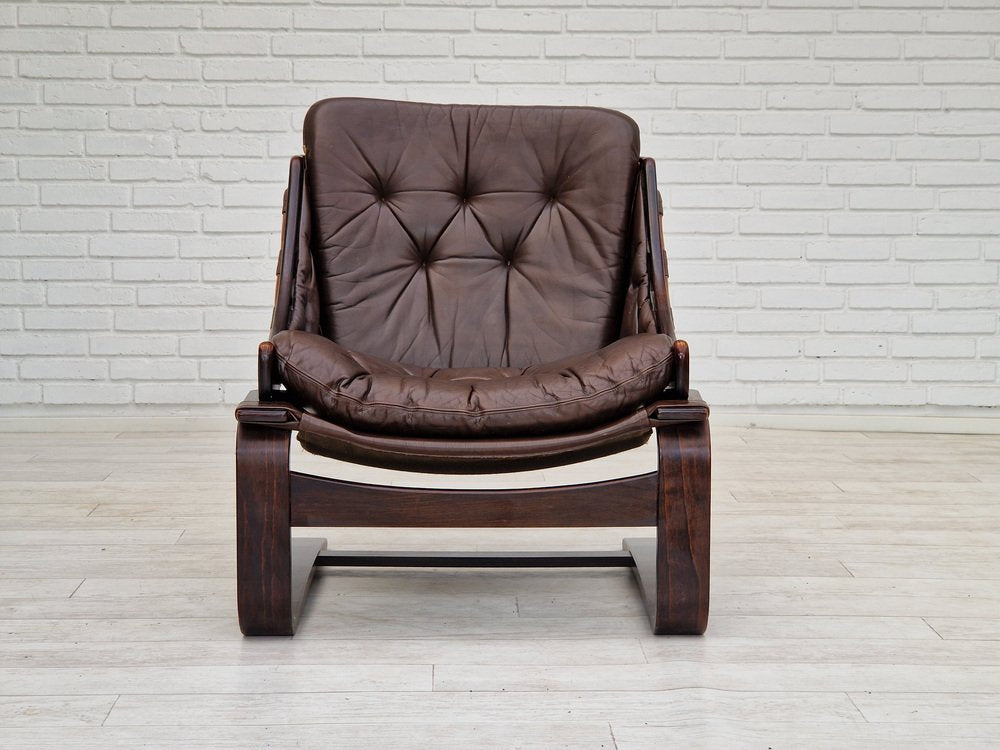 Brown Leather Lounge Chair by Ake Fribytter for Nelo Sweden, 1970s