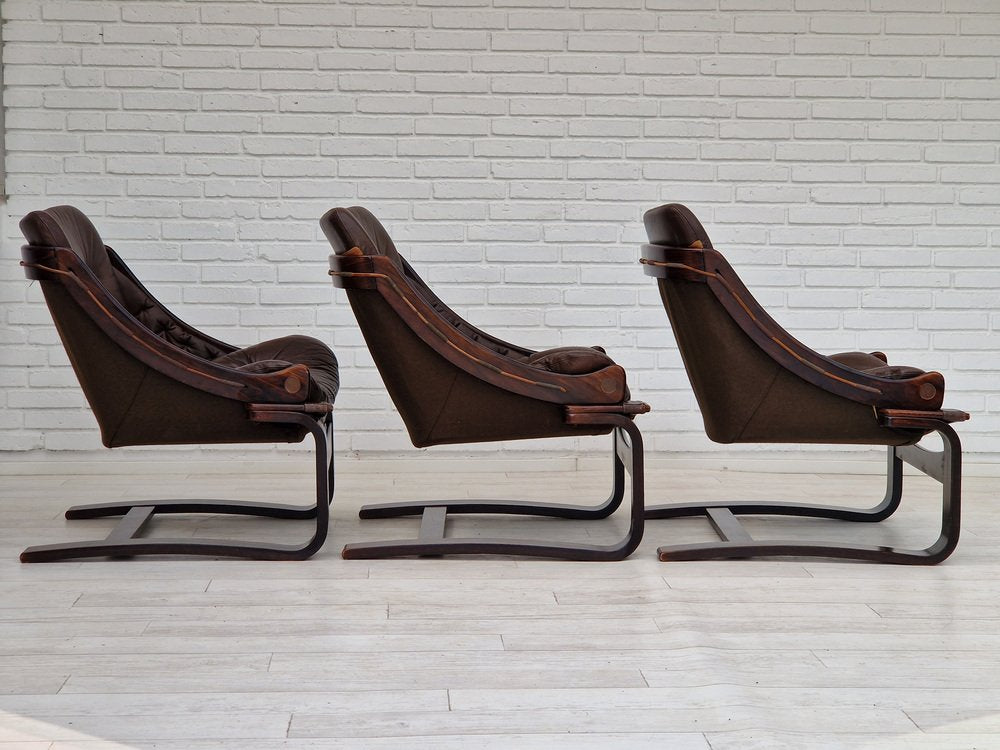 Brown Leather Lounge Chair by Ake Fribytter for Nelo Sweden, 1970s