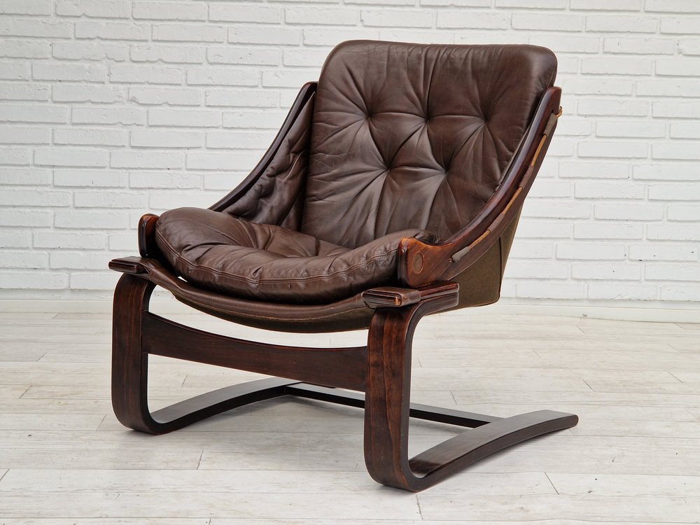 Brown Leather Lounge Chair by Ake Fribytter for Nelo Sweden, 1970s