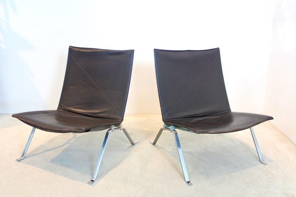 Brown Leather PK22 Chairs by Poul Kjærholm for Fritz Hansen, Set of 2-MO-1329333