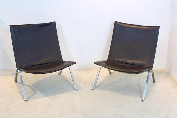 Brown Leather PK22 Chairs by Poul Kjærholm for Fritz Hansen, Set of 2-MO-1329333