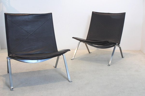 Brown Leather PK22 Chairs by Poul Kjærholm for Fritz Hansen, Set of 2-MO-1329333