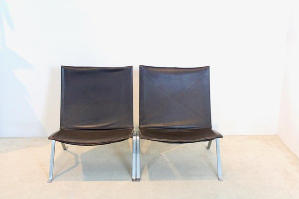 Brown Leather PK22 Chairs by Poul Kjærholm for Fritz Hansen, Set of 2-MO-1329333