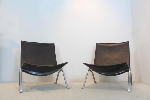 Brown Leather PK22 Chairs by Poul Kjærholm for Fritz Hansen, Set of 2-MO-1329333