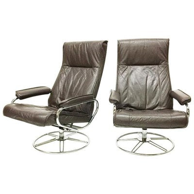 Brown Leather Swivel Chairs from Kebe, Set of 2-UCH-1224183