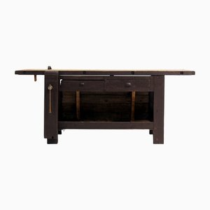 Brown Painted Workbench with Shelf and Drawers-SV-1155126