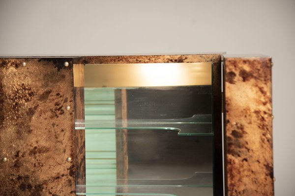 Brown Parchment & Brass Dry Bar by Aldo Tura, 1950s-XDW-1759749