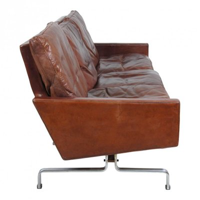 Brown Patinated Leather Pk-31/3 Sofa by Poul Kjærholm, 1970s-MTD-1400832