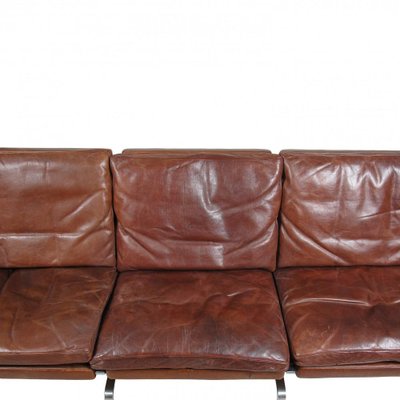 Brown Patinated Leather Pk-31/3 Sofa by Poul Kjærholm, 1970s-MTD-1400832