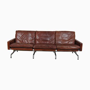 Brown Patinated Leather Pk-31/3 Sofa by Poul Kjærholm, 1970s-MTD-1400832