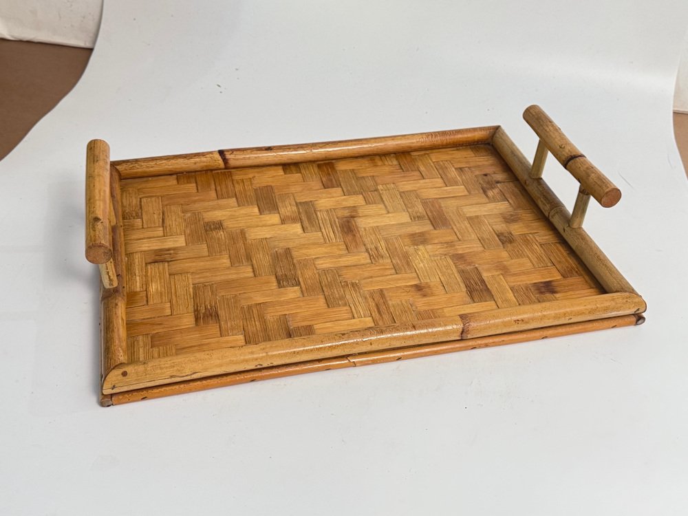 Brown Platter with Faux Bamboo Structure, France, 1970s