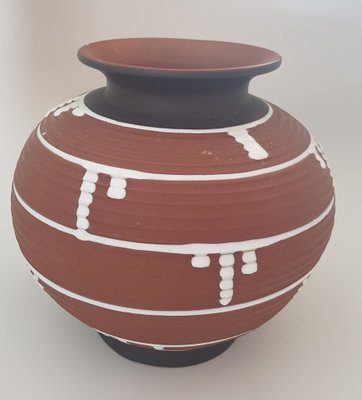 Brown Shards Vase with White Running Glaze, 1950s-QDP-1047422