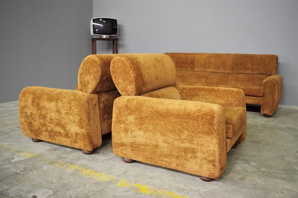 Brown Sofa and Armchair Group, 1970s, Set of 3-KNM-1284114