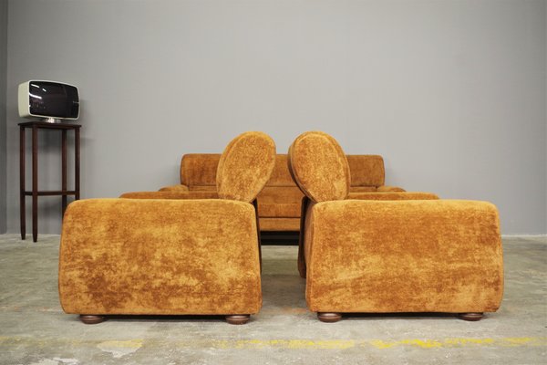 Brown Sofa and Armchair Group, 1970s, Set of 3-KNM-1284114