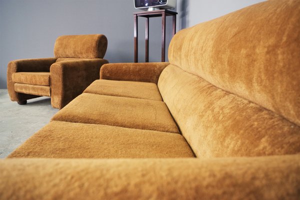 Brown Sofa and Armchair Group, 1970s, Set of 3-KNM-1284114