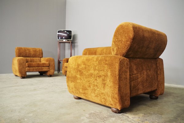 Brown Sofa and Armchair Group, 1970s, Set of 3-KNM-1284114