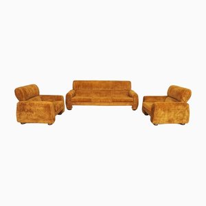 Brown Sofa and Armchair Group, 1970s, Set of 3-KNM-1284114