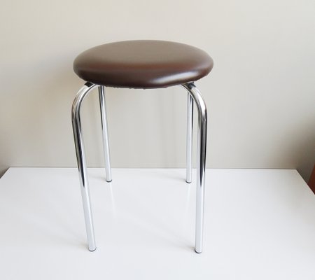 Brown Stool with Chrome Frame, 1970s-BLG-1319910