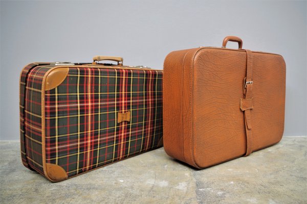 Brown Suitcases, 1950s, Set of 2-KNM-1001252