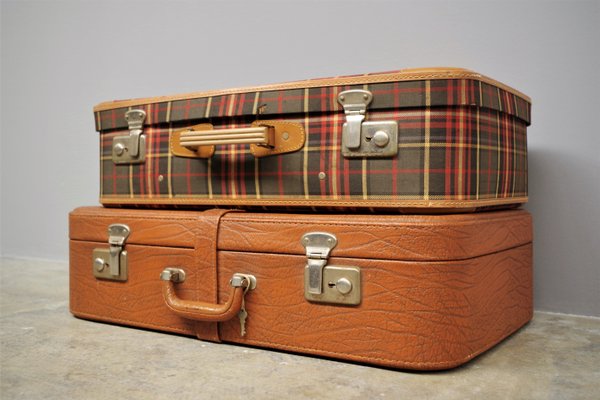 Brown Suitcases, 1950s, Set of 2-KNM-1001252