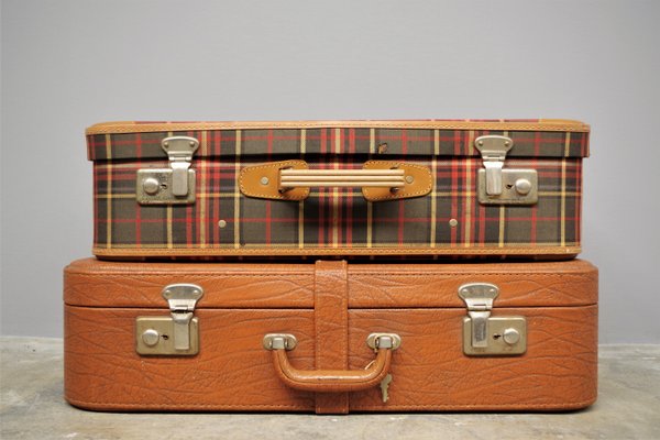 Brown Suitcases, 1950s, Set of 2-KNM-1001252