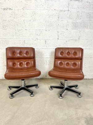 Brown Swivel Lounge Chairs, 1980s, Set of 2-AXR-1721675