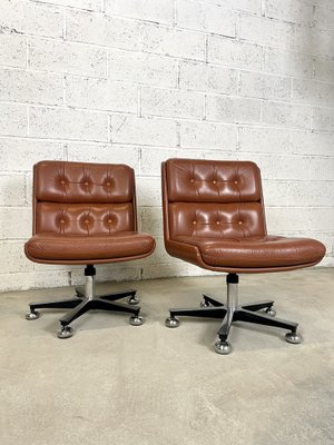 Brown Swivel Lounge Chairs, 1980s, Set of 2-AXR-1721675