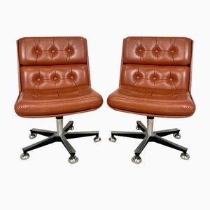 Brown Swivel Lounge Chairs, 1980s, Set of 2-AXR-1721675