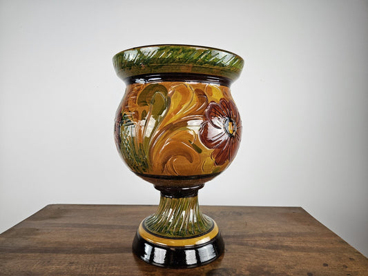 Brown Terracotta Amphora with Floral Decorations, 1980