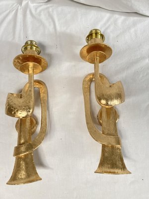 Brualist Style Gilded Iron Wall Lights, 1970, Set of 2-VRR-2036717