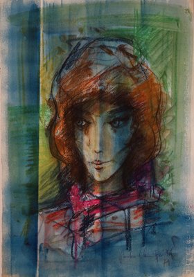 Brunette in The Headscarf Painting by Sacha Chimkevitch-KHH-543732