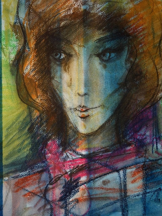 Brunette in The Headscarf Painting by Sacha Chimkevitch